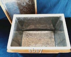 Japan tea box wood box Showa-era retro tinplate tool box storage box vintage FS