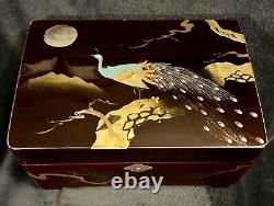 Japanese Lacquered Wood Jewelry Storage Chest Music Box C-1950s 11.75D