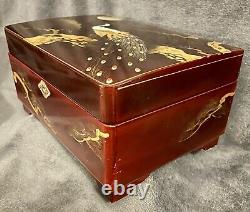 Japanese Lacquered Wood Jewelry Storage Chest Music Box C-1950s 11.75D