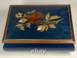 Jewelry Music Box Wood Lacquered Inlay Italy Blue Danube By Strauss Vtg Reuge