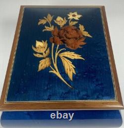 Jewelry Music Box Wood Lacquered Inlay Italy Blue Danube By Strauss Vtg Reuge