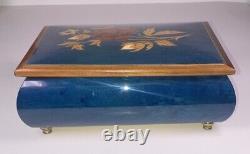 Jewelry Music Box Wood Lacquered Inlay Italy Blue Danube By Strauss Vtg Reuge