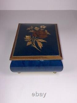 Jewelry Music Box Wood Lacquered Inlay Italy Blue Danube By Strauss Vtg Reuge