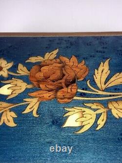 Jewelry Music Box Wood Lacquered Inlay Italy Blue Danube By Strauss Vtg Reuge