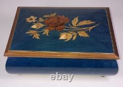 Jewelry Music Box Wood Lacquered Inlay Italy Blue Danube By Strauss Vtg Reuge