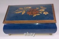 Jewelry Music Box Wood Lacquered Inlay Italy Blue Danube By Strauss Vtg Reuge