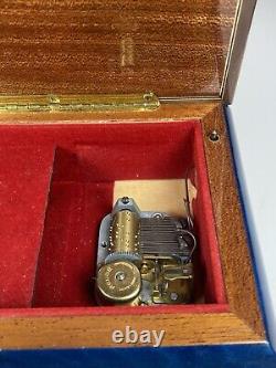 Jewelry Music Box Wood Lacquered Inlay Italy Blue Danube By Strauss Vtg Reuge