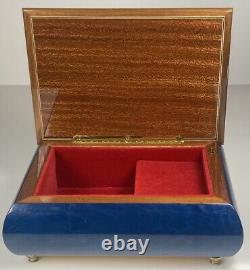 Jewelry Music Box Wood Lacquered Inlay Italy Blue Danube By Strauss Vtg Reuge