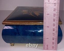 Jewelry Music Box Wood Lacquered Inlay Italy Blue Danube By Strauss Vtg Reuge