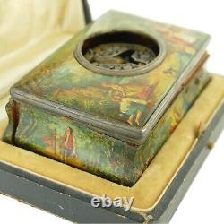Juvenia Vintage Wood Singing Bird Box With Victorian Painting For Parts/repairs