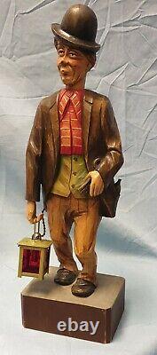 Karl Griesbaum Hand Carved Wood 1930's Hobo withLantern and Bird Key. Art Piece