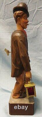 Karl Griesbaum Hand Carved Wood 1930's Hobo withLantern and Bird Key. Art Piece