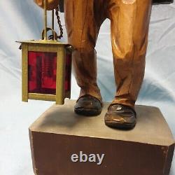 Karl Griesbaum Hand Carved Wood 1930's Hobo withLantern and Bird Key. Art Piece