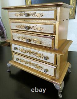 Large Beautiful Vintage Italian Florentine Jewelry/music Box Chest Lined Drawers