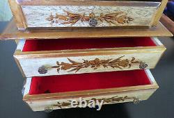 Large Beautiful Vintage Italian Florentine Jewelry/music Box Chest Lined Drawers