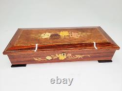 Large Italian Jewelry Music Box With Inlaid Wood & Swiss Reuge Movement Floral