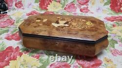 Large Italian burl wood inlay musical jewelry box. Plays Edelweiss FREE SHIP