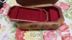 Large Italian burl wood inlay musical jewelry box. Plays Edelweiss FREE SHIP