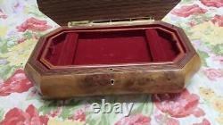 Large Italian burl wood inlay musical jewelry box. Plays Edelweiss FREE SHIP