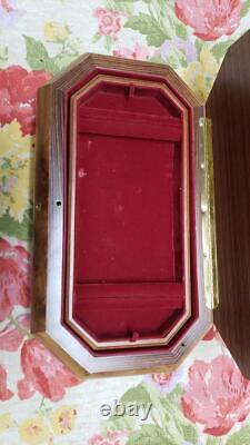 Large Italian burl wood inlay musical jewelry box. Plays Edelweiss FREE SHIP