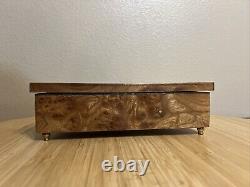 Large Italian burl wood inlay musical jewelry box. Plays Torna A Surriento