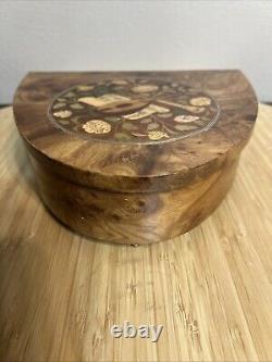 Large Italian burl wood inlay musical jewelry box. Plays Torna A Surriento