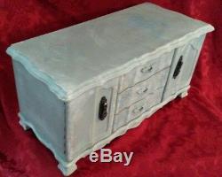 Large Musical Jewellery Box. Shabby Chic Rustic Duck Egg Blue Jewellery Drawers