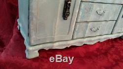 Large Musical Jewellery Box. Shabby Chic Rustic Duck Egg Blue Jewellery Drawers