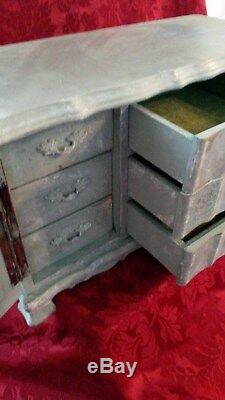 Large Musical Jewellery Box. Shabby Chic Rustic Duck Egg Blue Jewellery Drawers