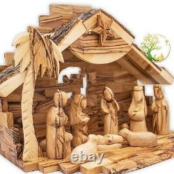 Large Wooden Nativity Set Christmas décor Olive Wood Music Box Nativity Scene
