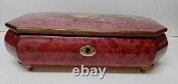 Lovely Vintage Lacquered Rose Bird's Eye 18 Note REUGE Musical Jewelry Box MG