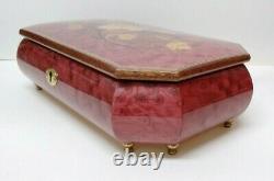 Lovely Vintage Lacquered Rose Bird's Eye 18 Note REUGE Musical Jewelry Box MG