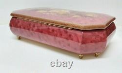 Lovely Vintage Lacquered Rose Bird's Eye 18 Note REUGE Musical Jewelry Box MG