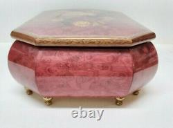 Lovely Vintage Lacquered Rose Bird's Eye 18 Note REUGE Musical Jewelry Box MG