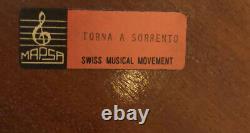 MAPSA Inlaid Wood Triangular Music Box Swiss Movement Storage Table Wind Up
