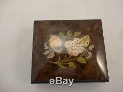 Made In Italy Sorrento Burl walnut high gloss music box with flowers inlay