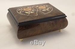Made in Italy Sorrento Two Hearts and Two Roses High Gloss Burl Walnut Music Box