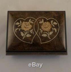 Made in Italy Sorrento Two Hearts and Two Roses High Gloss Burl Walnut Music Box