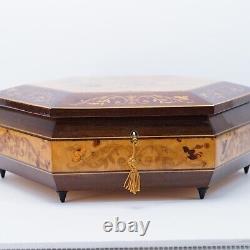 Marquetry Wood Musical Jewelry box Italy Plays Torna A Sorrento + Key