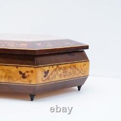 Marquetry Wood Musical Jewelry box Italy Plays Torna A Sorrento + Key