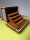 Mid-century Wooden Music Box Mother Of Pearl Inlay, Expandable Design