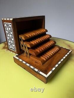 Mid-Century Wooden Music Box Mother of Pearl Inlay, Expandable Design