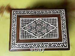 Mid-Century Wooden Music Box Mother of Pearl Inlay, Expandable Design
