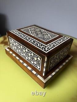Mid-Century Wooden Music Box Mother of Pearl Inlay, Expandable Design