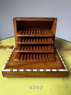 Mid-Century Wooden Music Box Mother of Pearl Inlay, Expandable Design