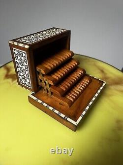 Mid-Century Wooden Music Box Mother of Pearl Inlay, Expandable Design