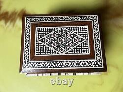 Mid-Century Wooden Music Box Mother of Pearl Inlay, Expandable Design