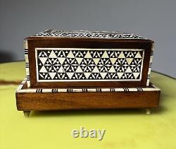 Mid-Century Wooden Music Box Mother of Pearl Inlay, Expandable Design