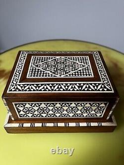 Mid-Century Wooden Music Box Mother of Pearl Inlay, Expandable Design