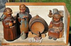 Monks in the Cellar, Italian Anri Hand Carved Mechanical Wood Set Musical Box